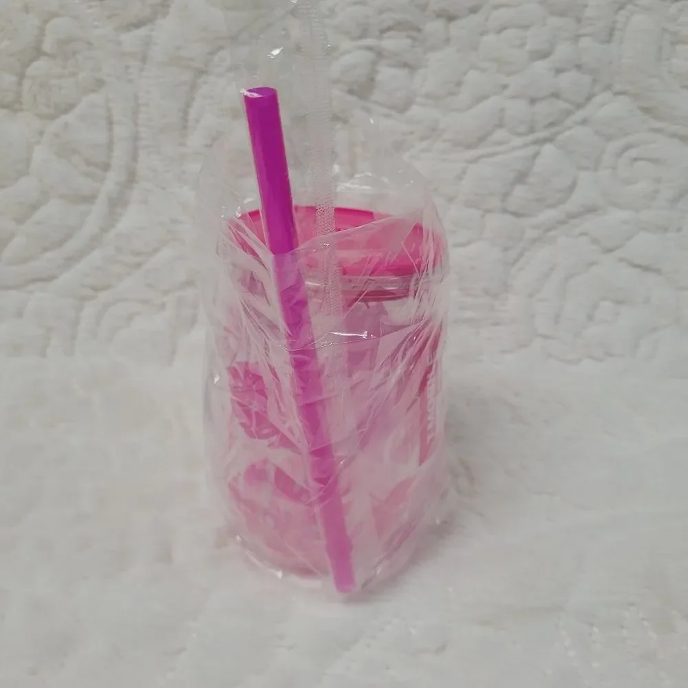 T-Mobile Tropical Tumbler Lid Straw Pink Tropical Palm Leaf Design Plastic New
